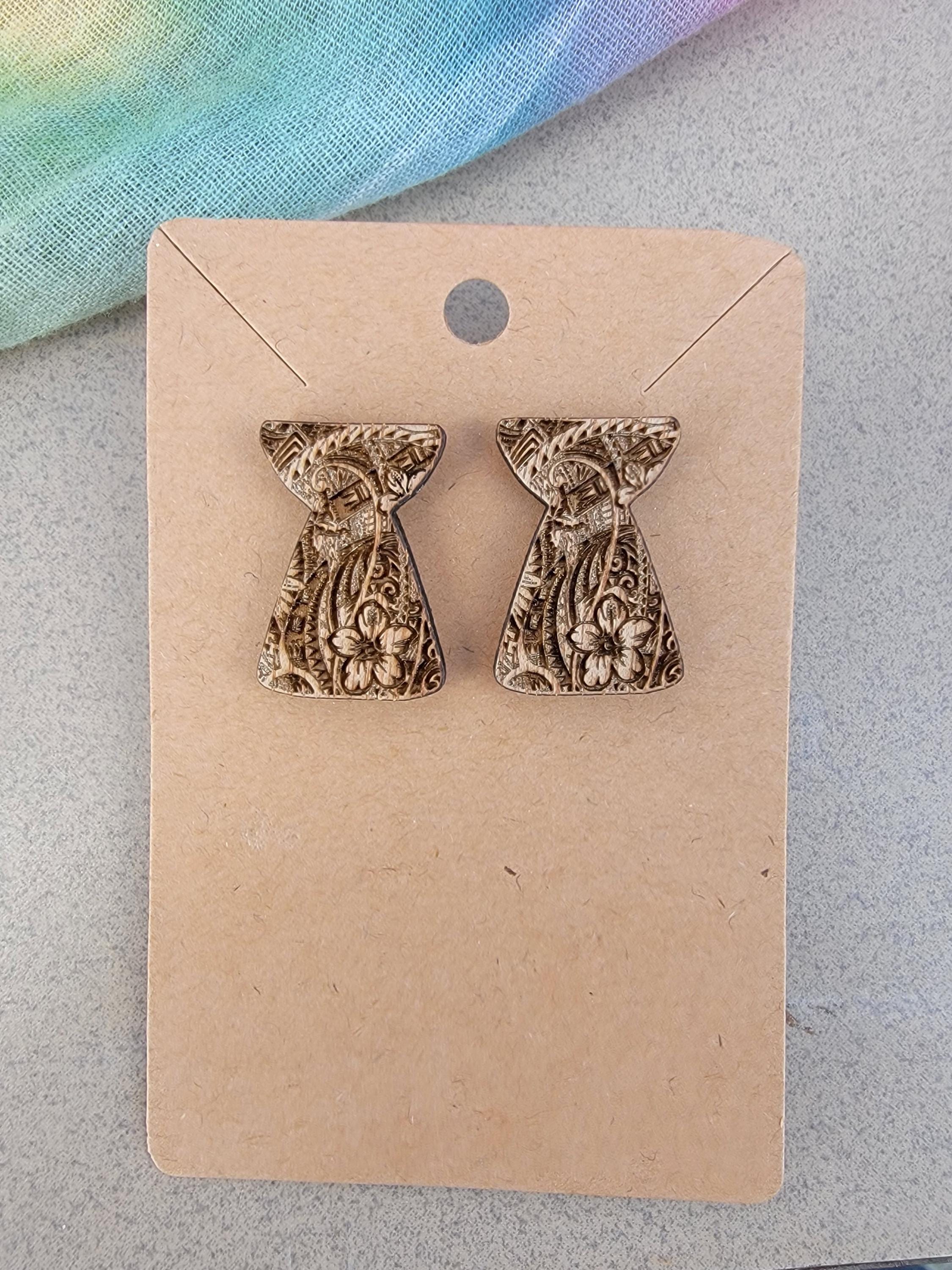 Chamorro Pride Earrings – Handcrafted Mahogany Latte Stone Design | CNMI Seal | Island Heritage Jewelry