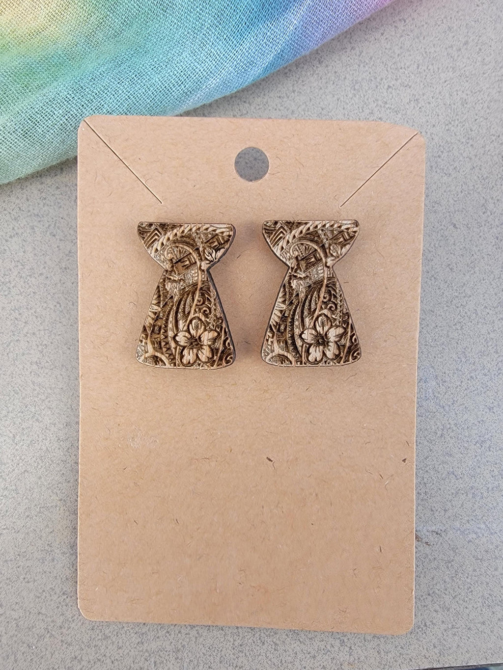 Chamorro Pride Earrings – Handcrafted Mahogany Latte Stone Design | CNMI Seal | Island Heritage Jewelry