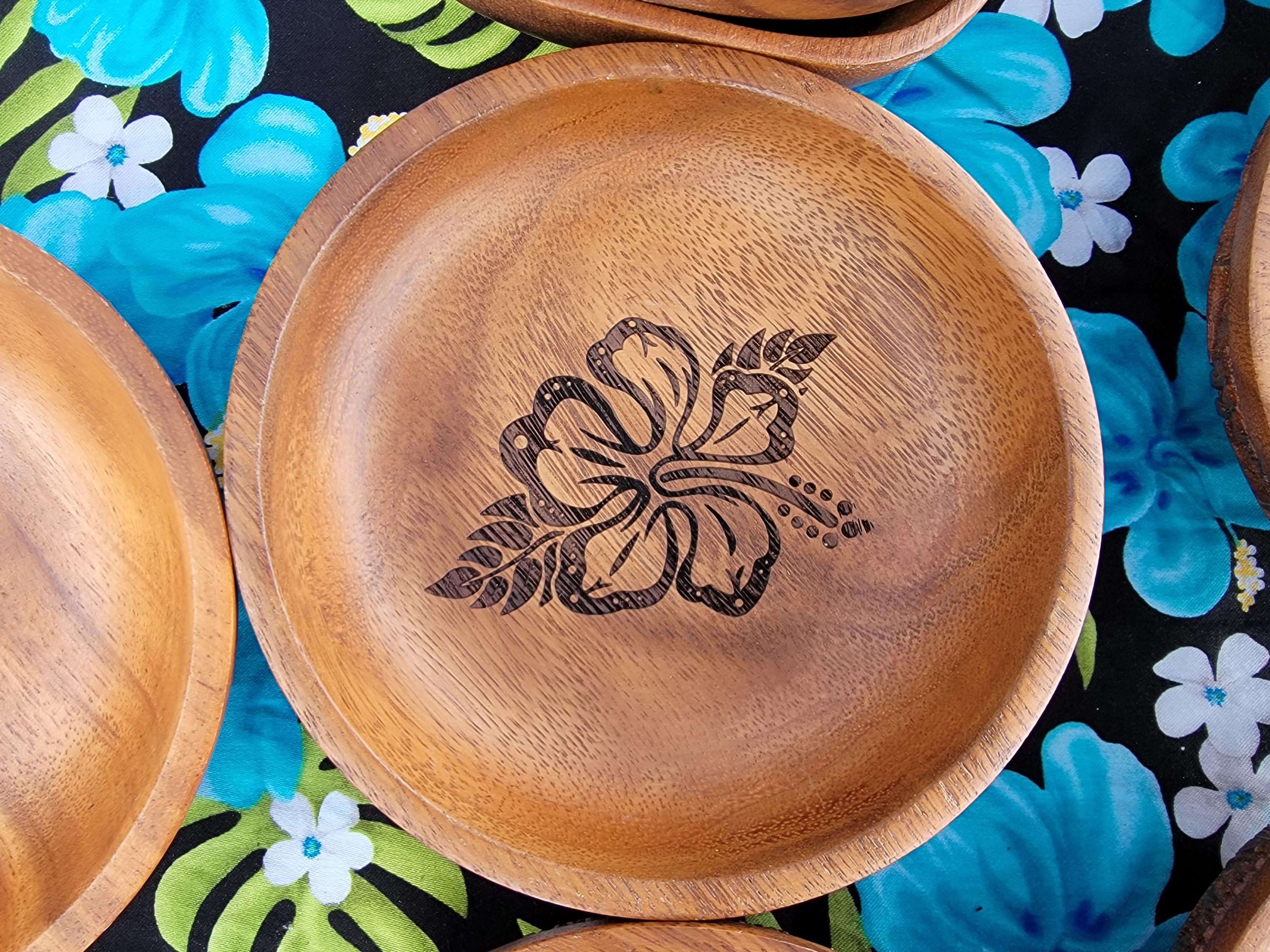 Laser Engraved Mango Wood Tray: Island Tribal Art Jewelry Dish