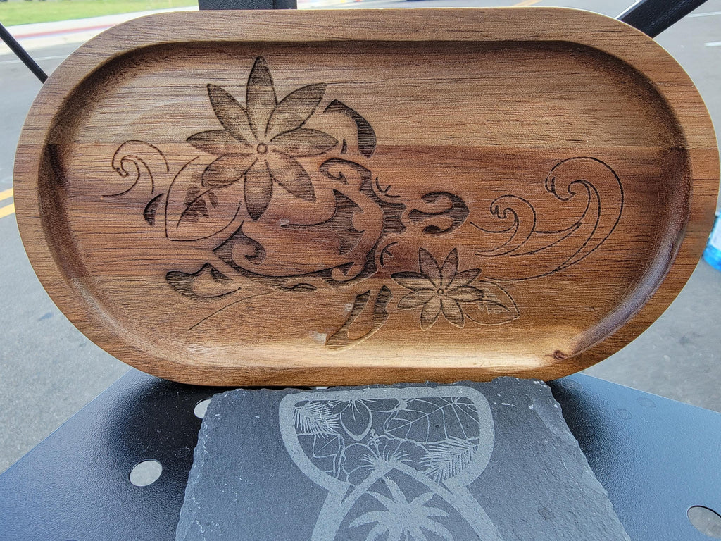 Laser Engraved Mango Wood Tray: Island Tribal Art Jewelry Dish