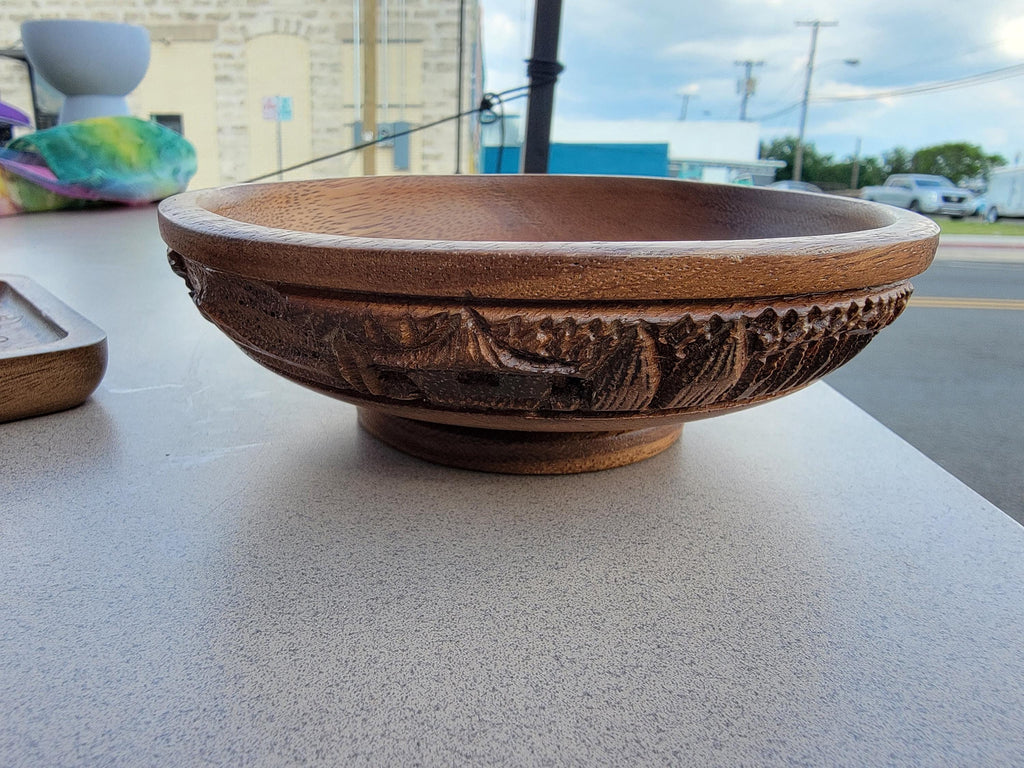 Laser Engraved Mango Wood Tray: Island Tribal Art Jewelry Dish