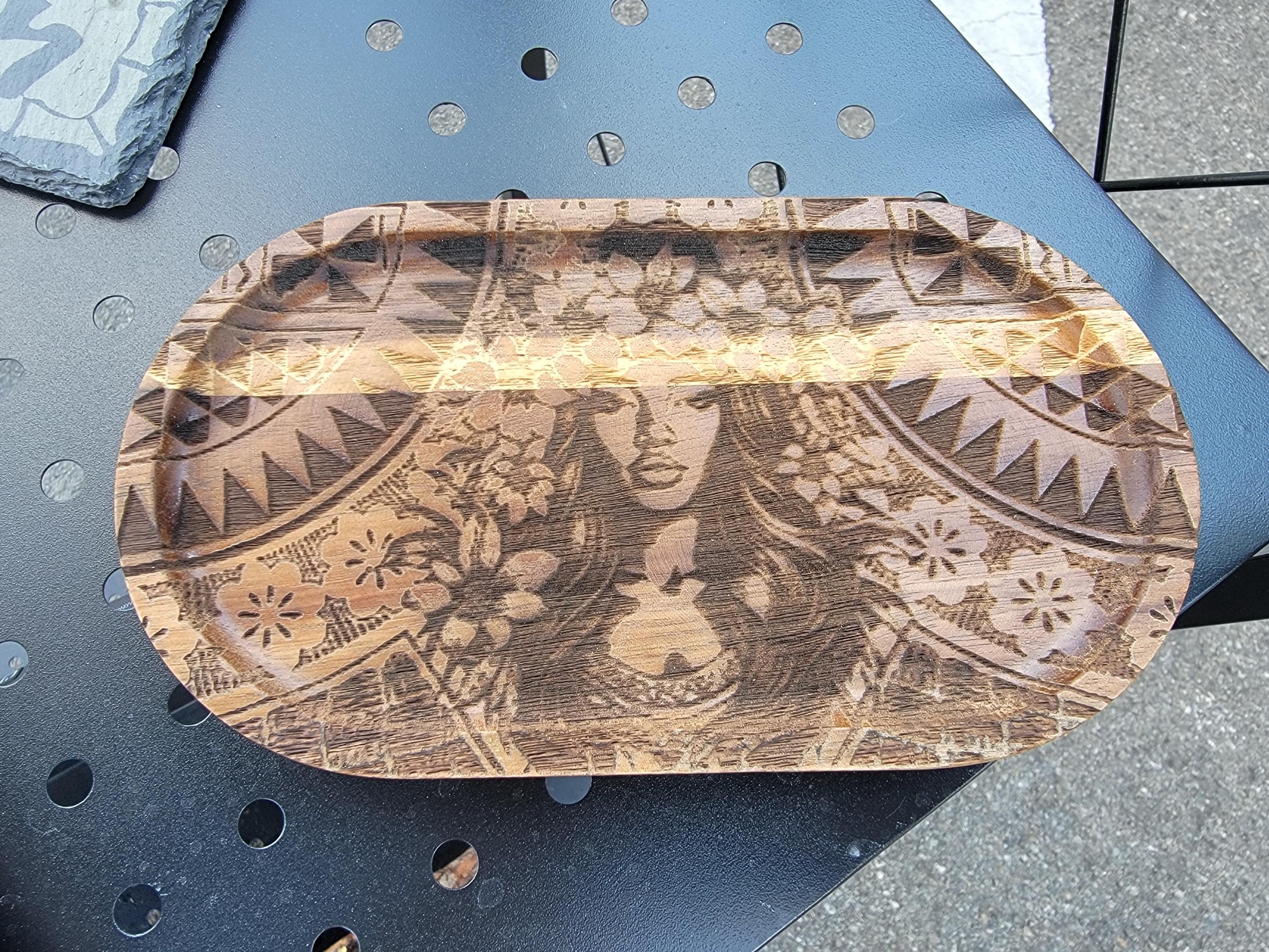 Laser Engraved Mango Wood Tray: Island Tribal Art Jewelry Dish