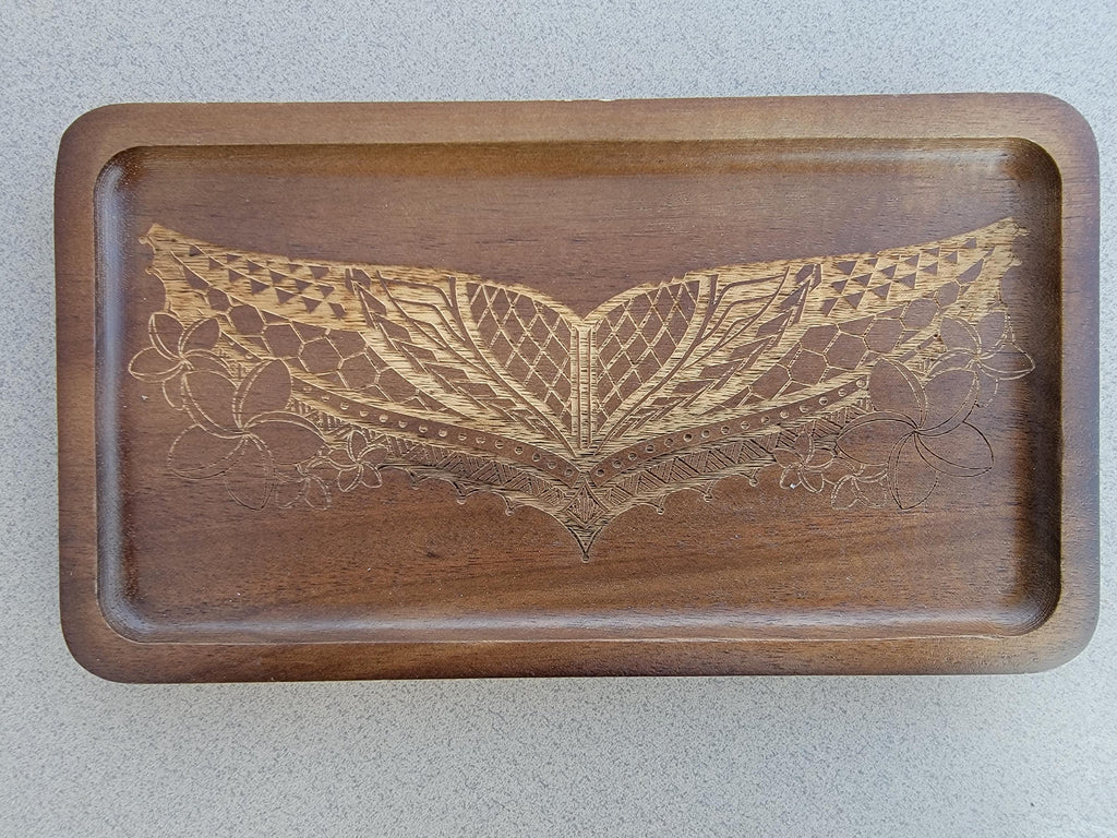 Laser Engraved Mango Wood Tray: Island Tribal Art Jewelry Dish