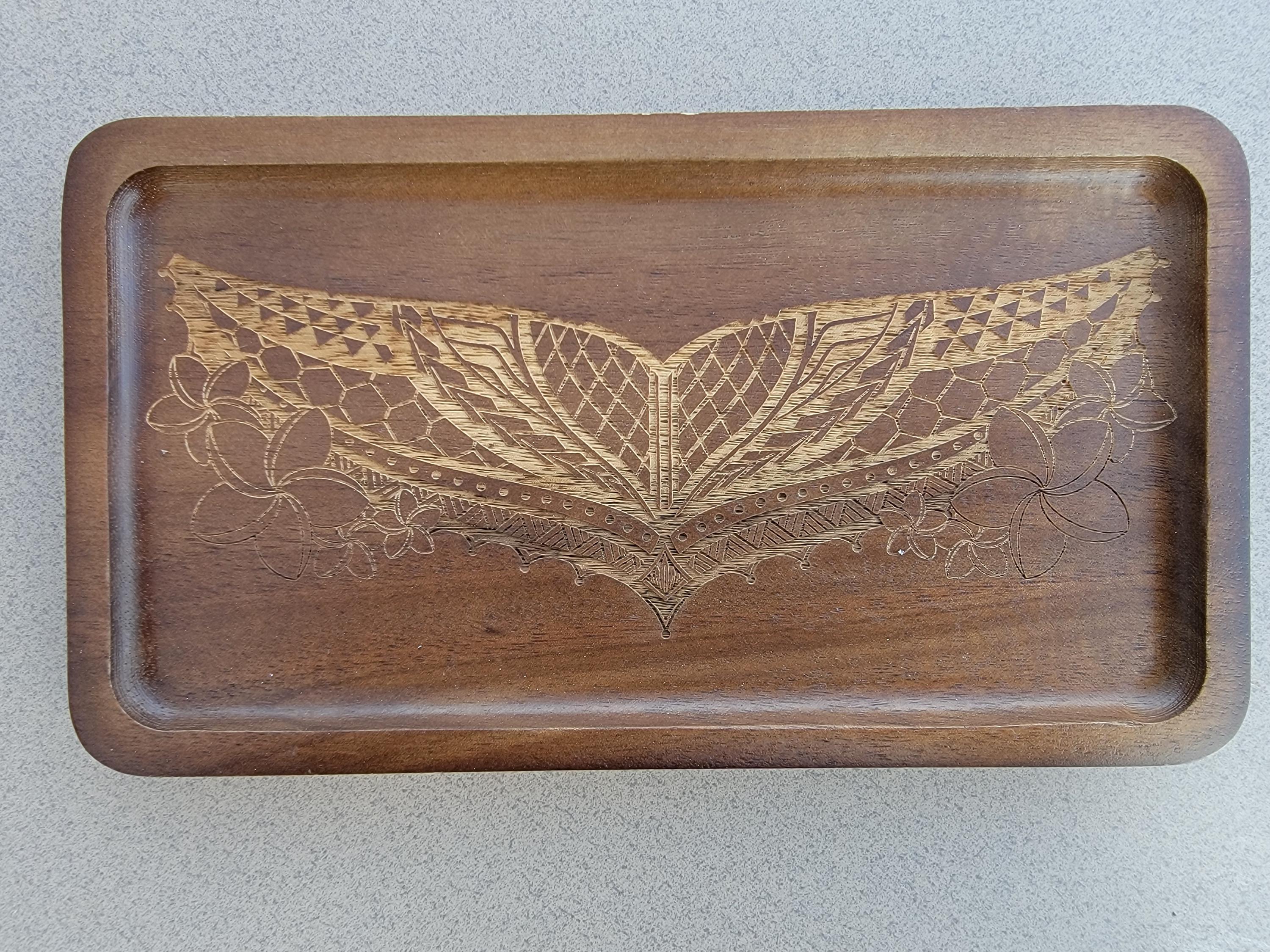 Laser Engraved Mango Wood Tray: Island Tribal Art Jewelry Dish