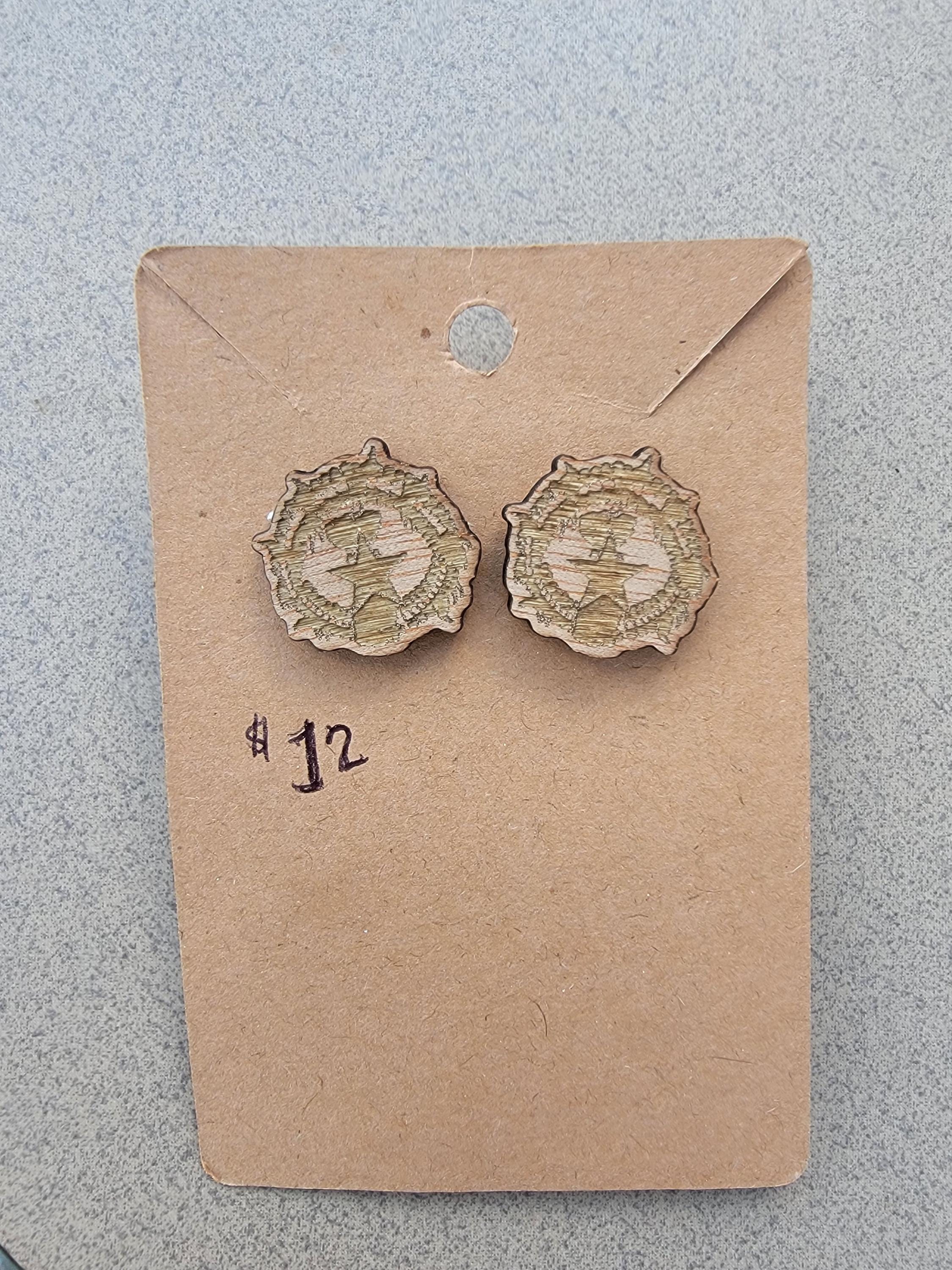 Chamorro Pride Earrings – Handcrafted Mahogany Latte Stone Design | CNMI Seal | Island Heritage Jewelry